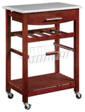 Red Granite Top Kitchen Island Cart V4664