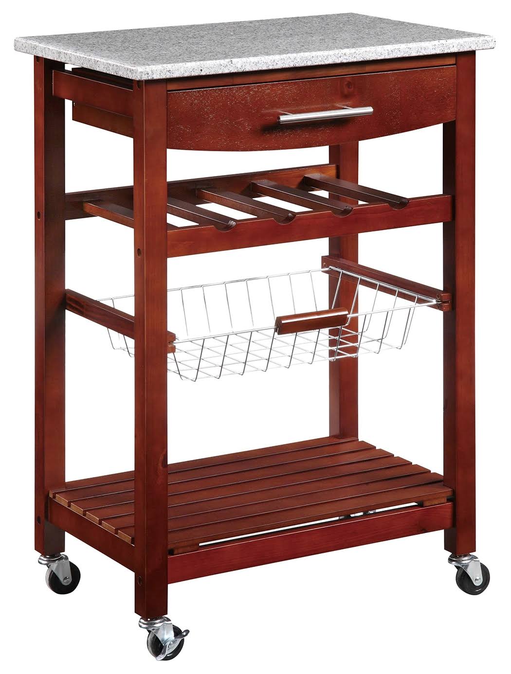 Red Granite Top Kitchen Island Cart V4664