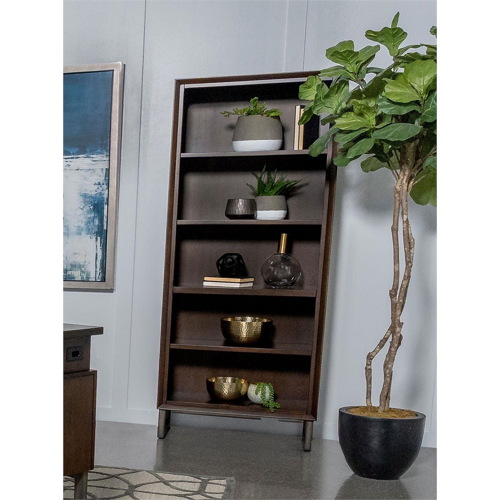 4-shelf Wood Bookcase Dark Walnut and Gunmetal T63178
