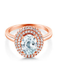 18K Rose Gold Plated Silver Oval Sky Blue Aquamarine Halo Engagement Ring T4883