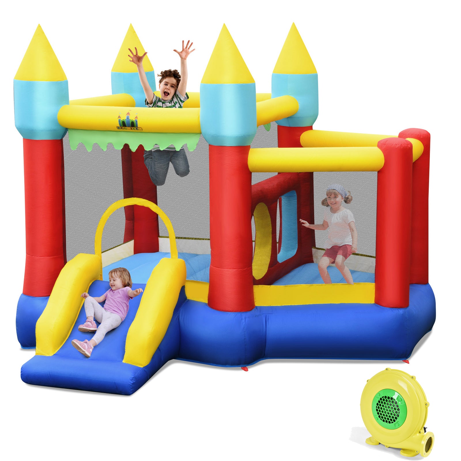 Inflatable Bounce House Slide with Tunnels Ball Pit and 480W Blower H9300