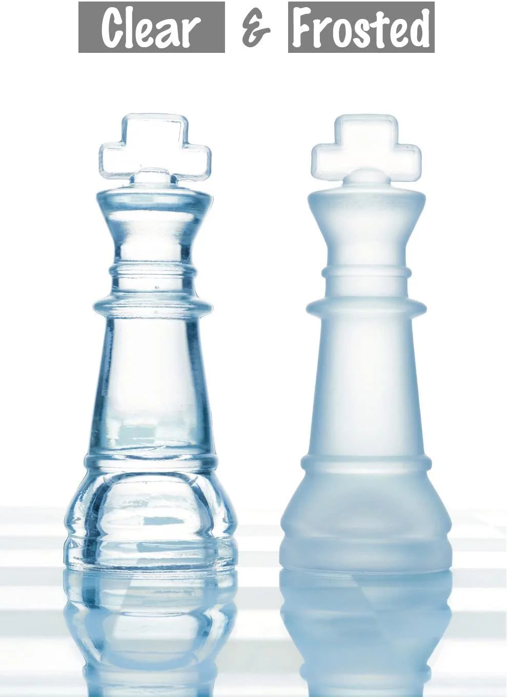 12 inch Glass Chess Set with 32 Frosted Clear Pieces S808