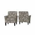 Charcoal Gray and Creamy White Floral Arm Chairs (Set of 2) D415