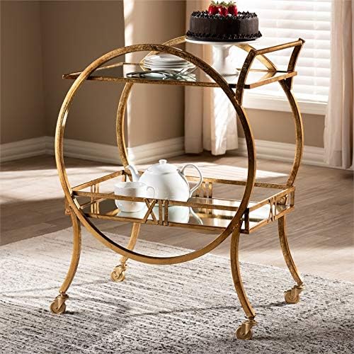 Antique Gold Finished 2-Tier Mobile Bar Cart L473457