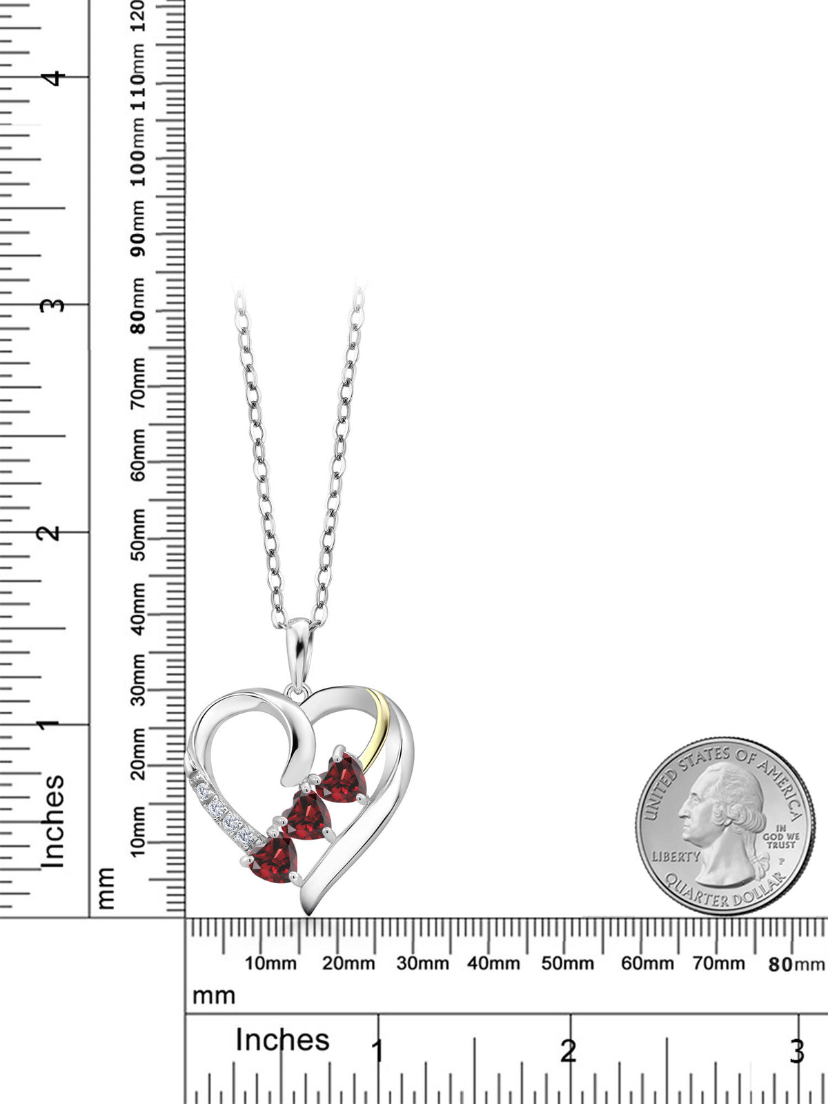 Red Garnet and White Lab Grown Diamond Pendant Necklace with 18 inch Silver Chain A335