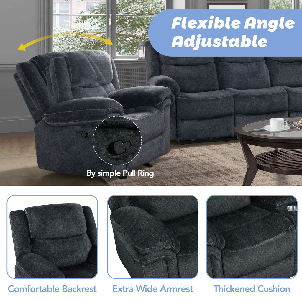 Dark Blue Manual Reclining Sofa with Storage A2163