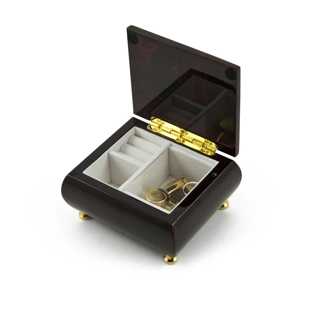 Burgundy Beveled Top Music Jewelry Box With Floral Motif Z632624