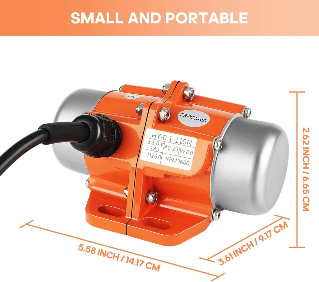80W Concrete Vibrator Vibration Motor Single Phase AC 110V 3600RPM Aluminum Alloy Case Electric Asynchronous Vibrating Vibrators for Shaker Table Pack of 2 Y46301