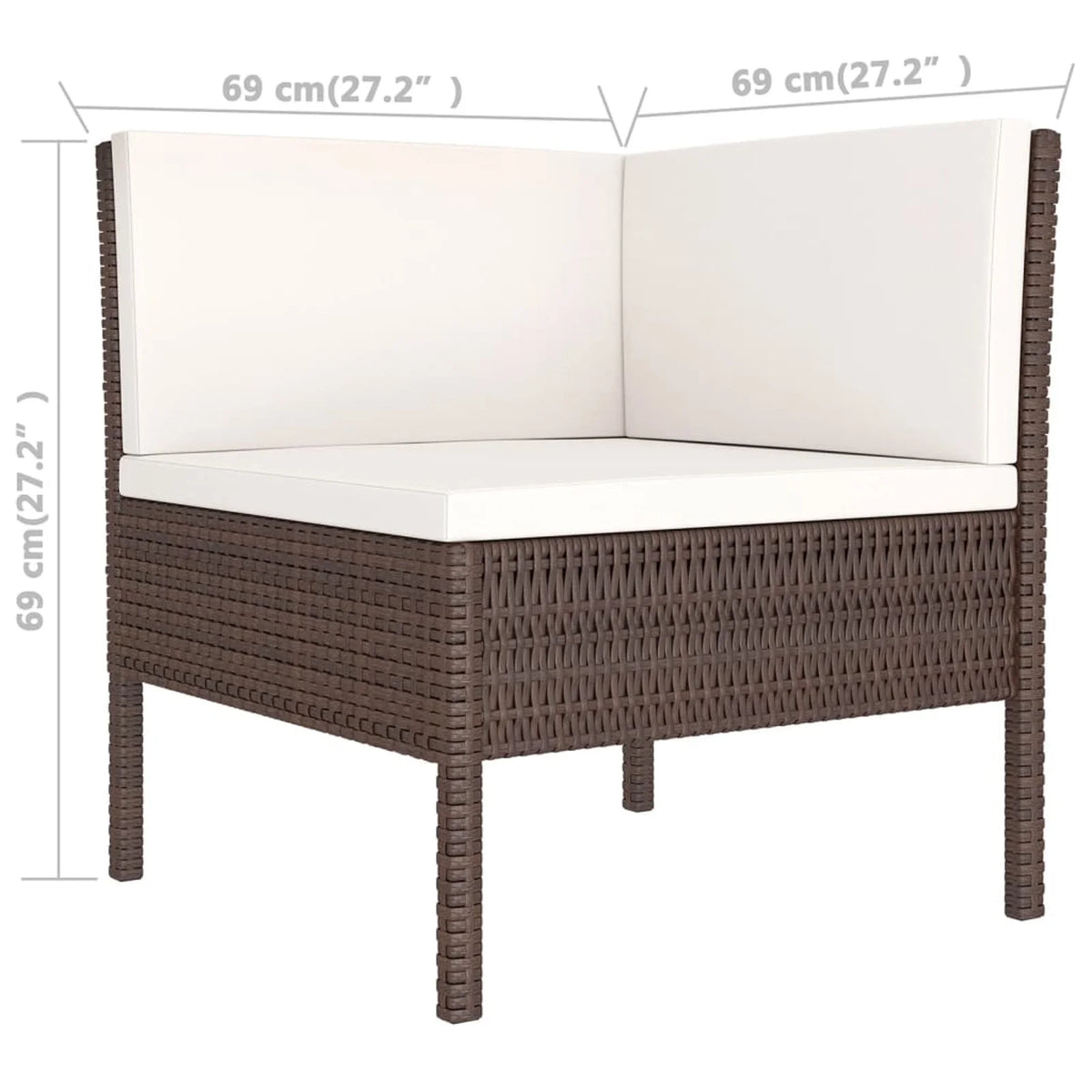 9 Piece Cream White Cushion Brown Poly Rattan Patio Lounge Set J24917