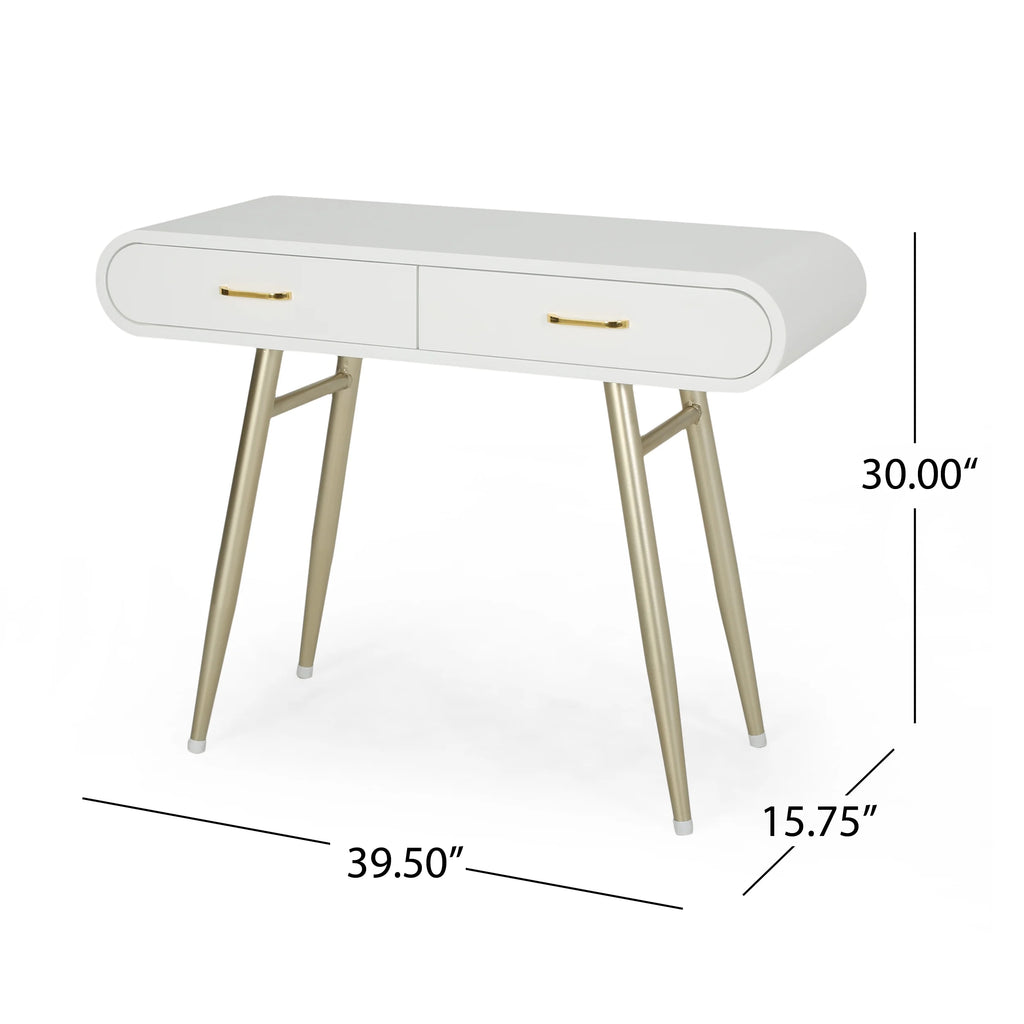 White and Champagne Gold Faux Wood Vanity Table Q616965