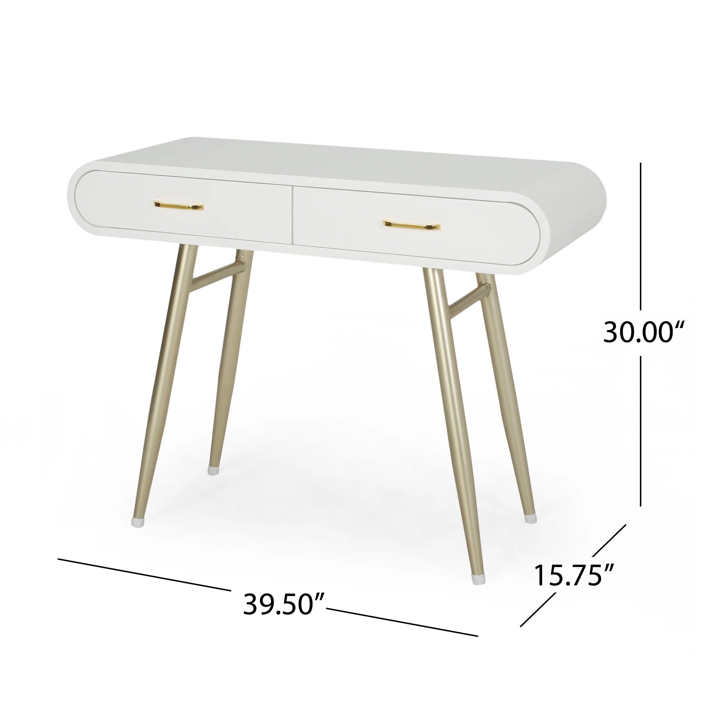 White and Champagne Gold Faux Wood Vanity Table Q616965