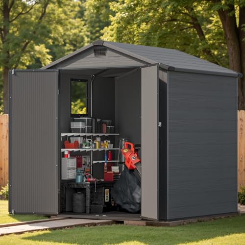 Dark Grey 6 x 8 FT Plastic Outdoor Storage Shed with Floor L841526