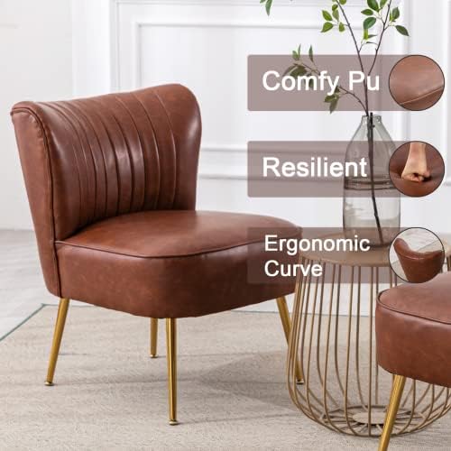 Orange Velvet Armless Accent Chair with Golden Legs B143