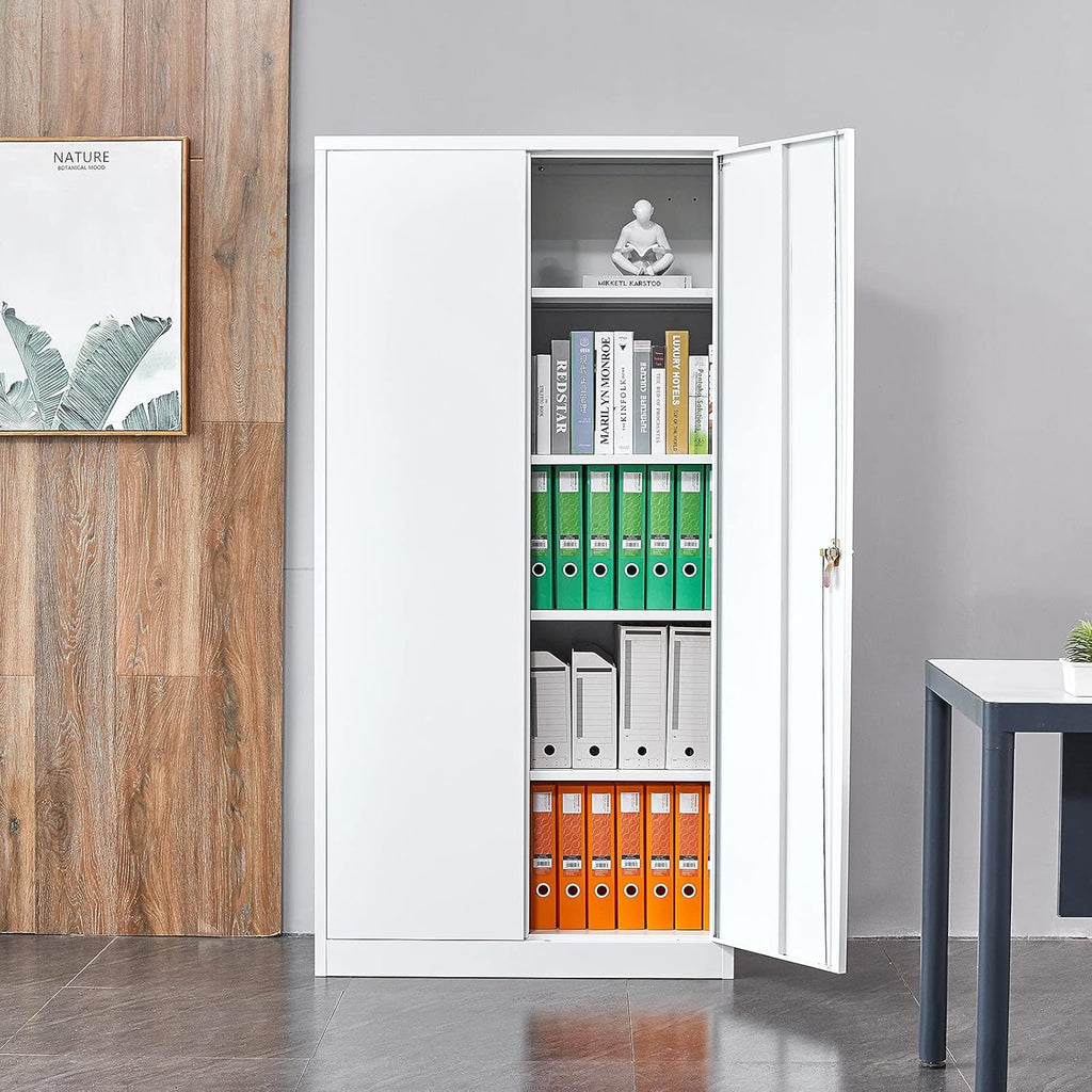 Gray Tall Metal Storage Cabinet with Locking Doors and 4 Adjustable Shelves F1476
