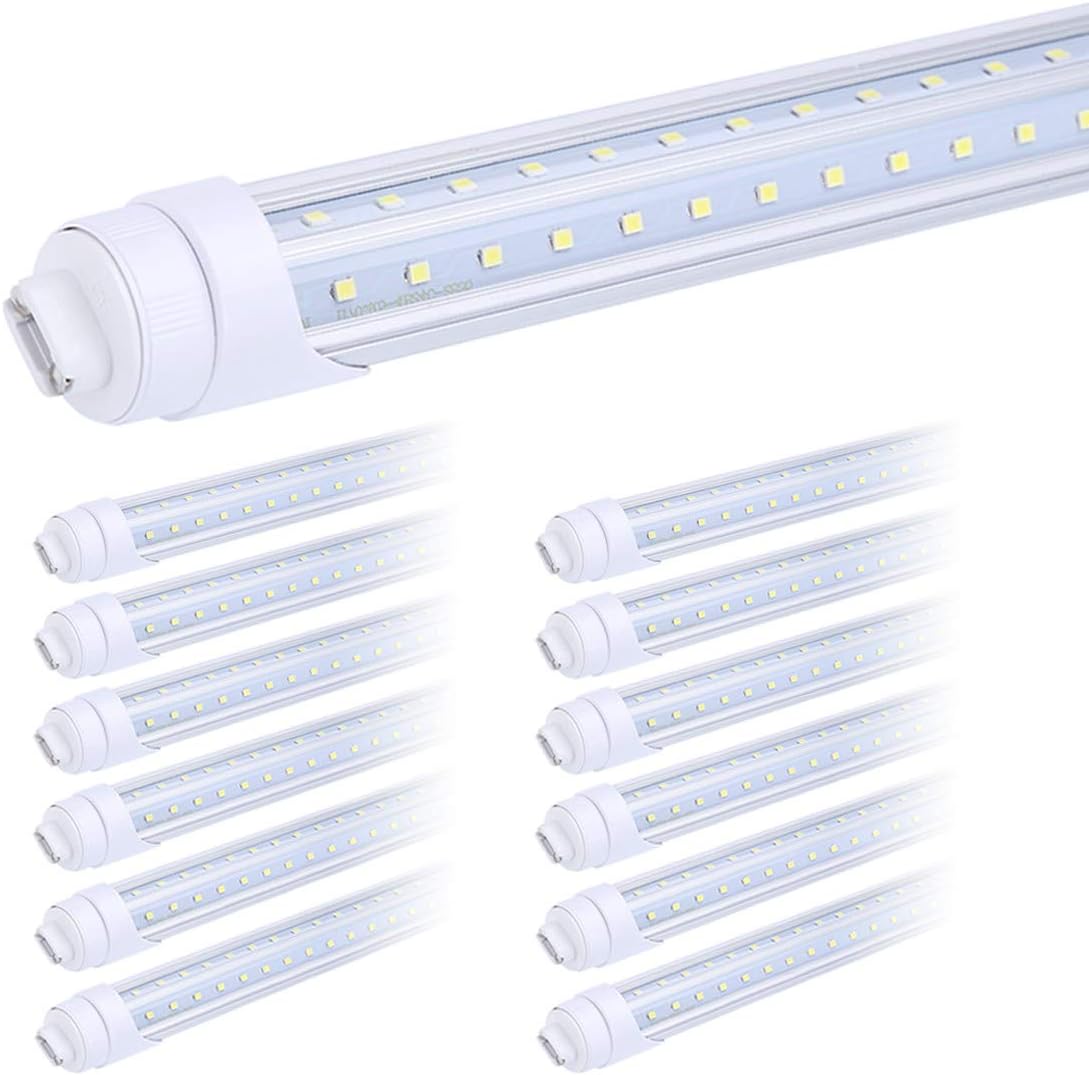 8 Foot 270 Degree V Shaped LED Replacement for Fluorescent Fixtures, T8 6000K Cool White, Clear Cover, Dual-Ended, Rotatable HO Base, Pack of 12 B32809