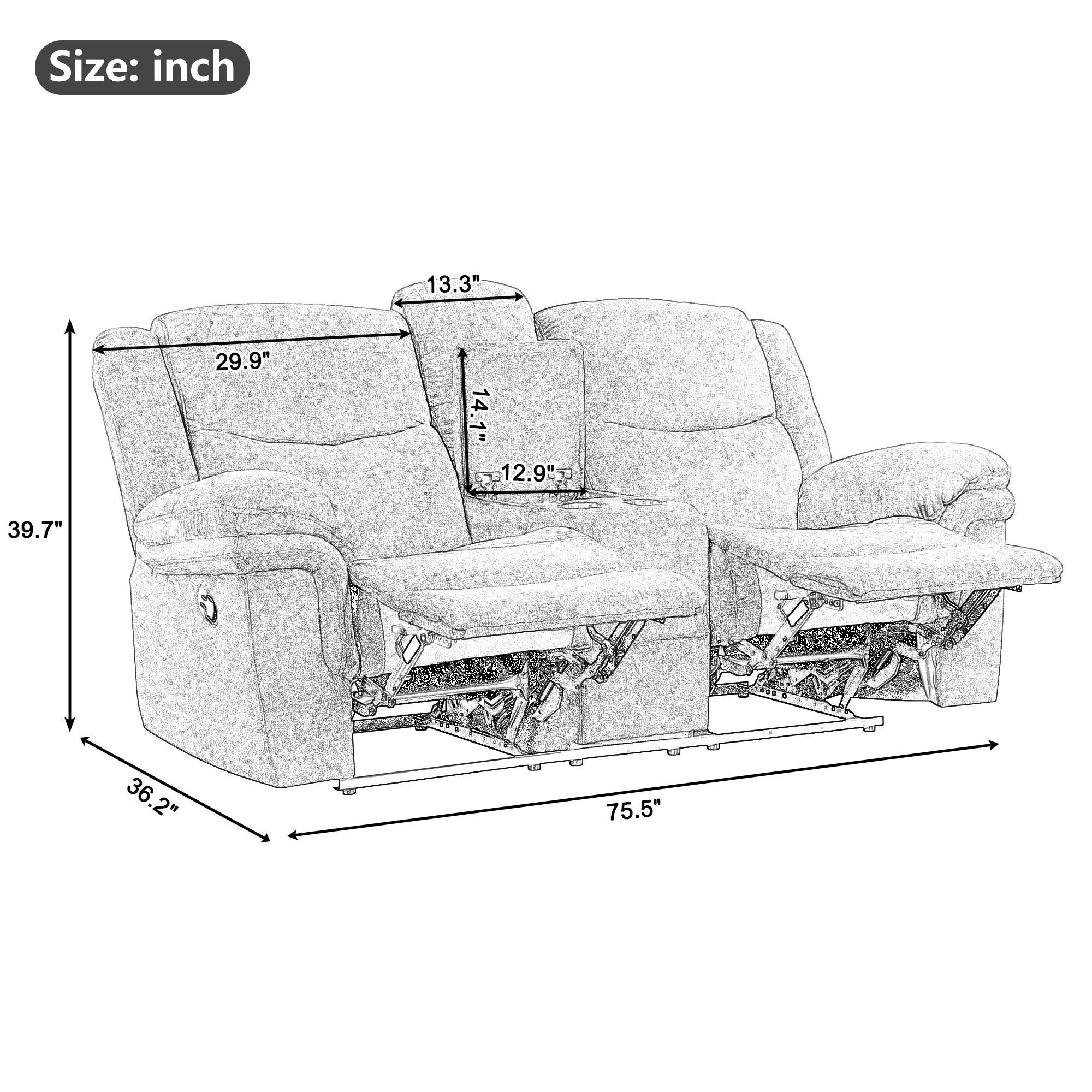 Dark Blue Manual Reclining Sofa with Storage A2163