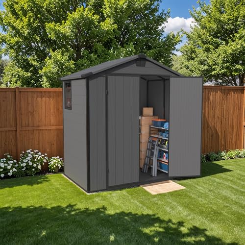 Dark Grey 6 x 8 FT Plastic Outdoor Storage Shed with Floor L841526