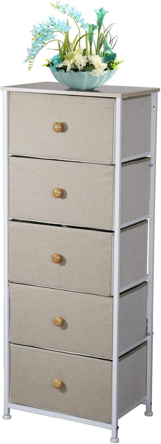 5 Drawer Fabric Storage Dresser with Steel Frame (Dark Gray) F638