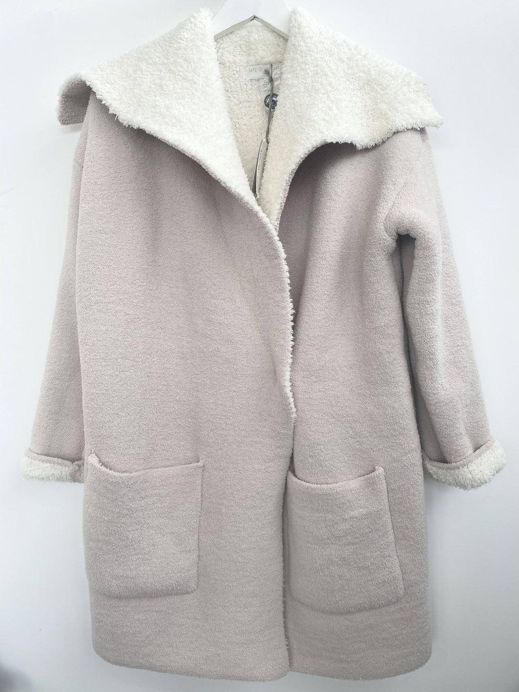 Stone Cream Shearling Drape Car Coat X8016