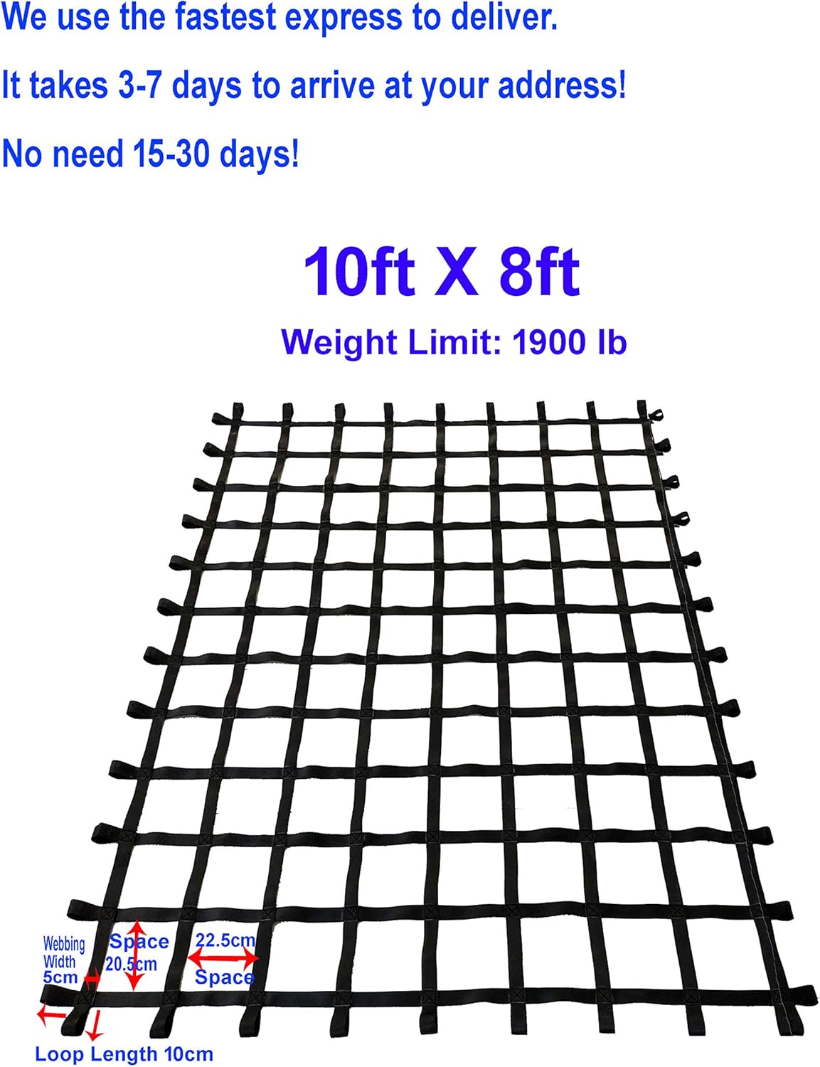 10 ft X 8 ft Black Climbing Cargo Net A3094