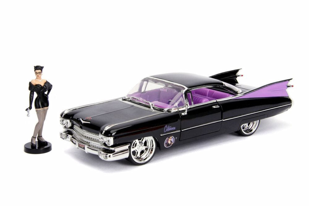 1959 Cadillac Coupe Deville Diecast Model Toy Car with Display Case and Catwoman Figurine E571031