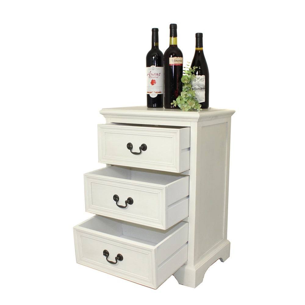 Antique White Solid Wood 3-Drawer Night Stand Y33984
