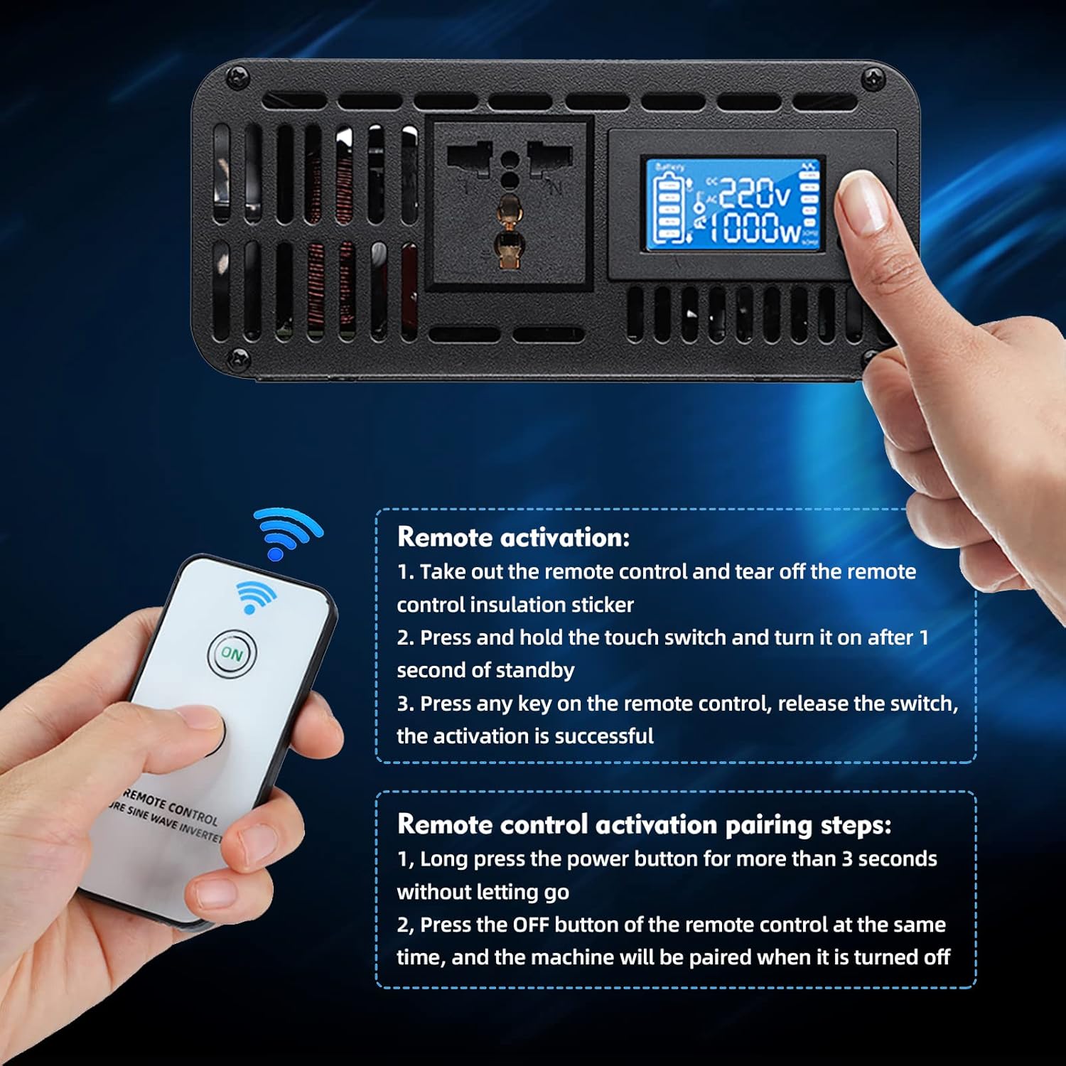 600W Pure Sine Wave Power Inverter DC 12V to AC 110V-130V with LCD Display and Wireless Remote Control U2671