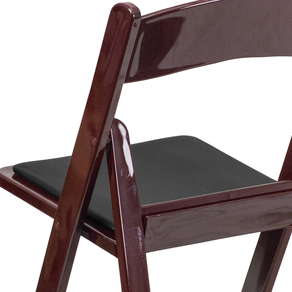 4 Pk Red Mahogany Resin Folding Chair with Black Vinyl Padded Seat C497