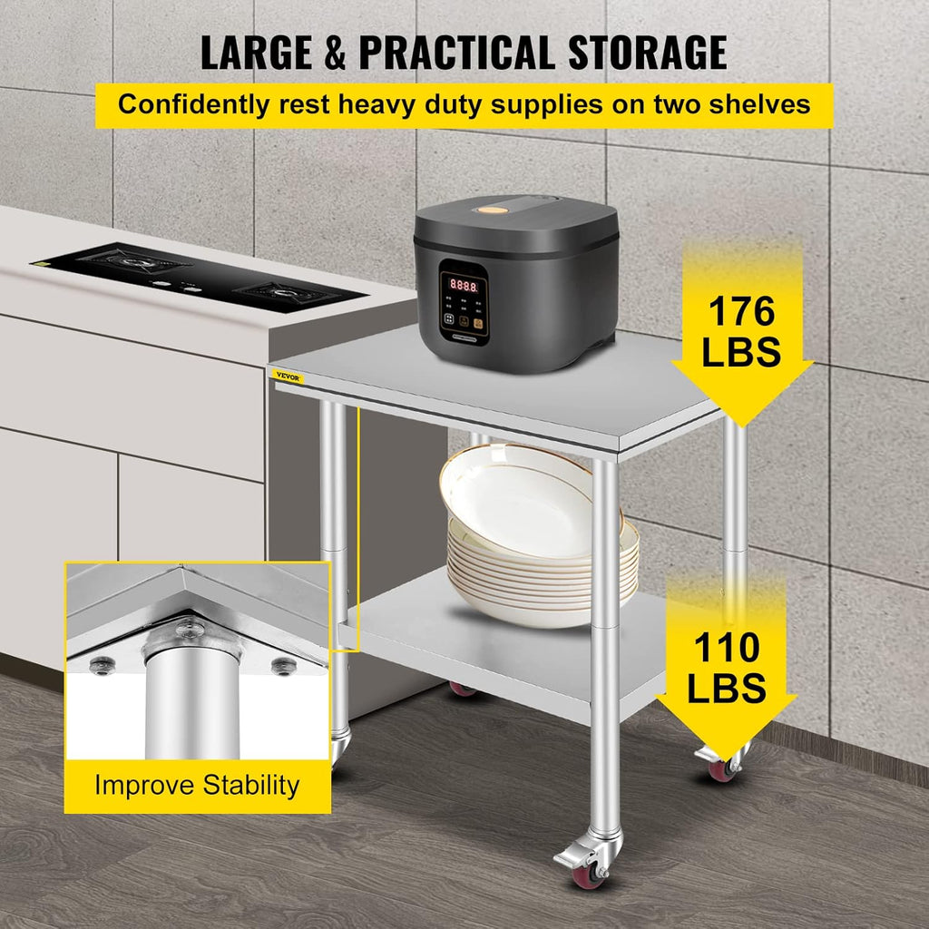 Stainless Steel Work Table with Wheels 24 x 30 x 32 Inch U5180