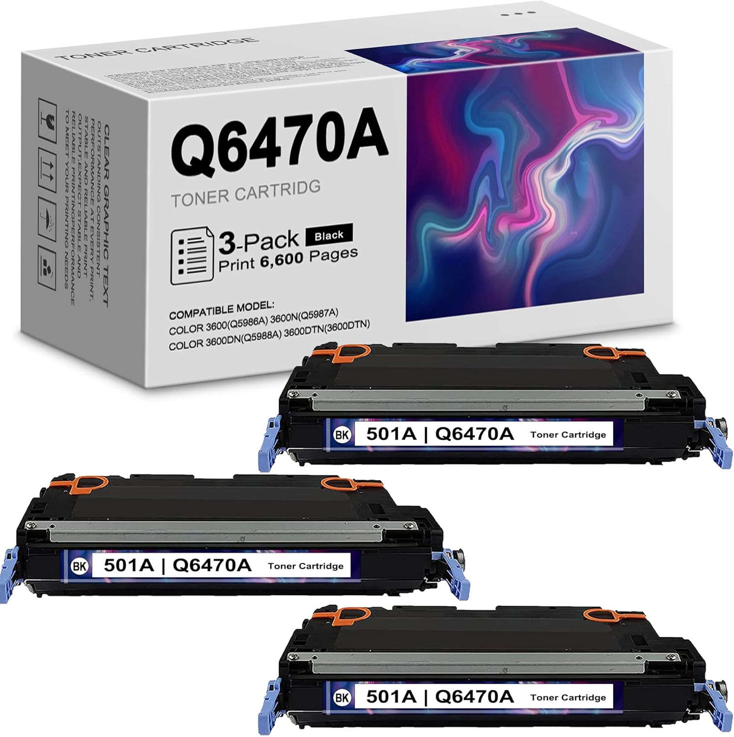 3-Pack Black Toner Cartridge for HP Color 3600 Printers K6974