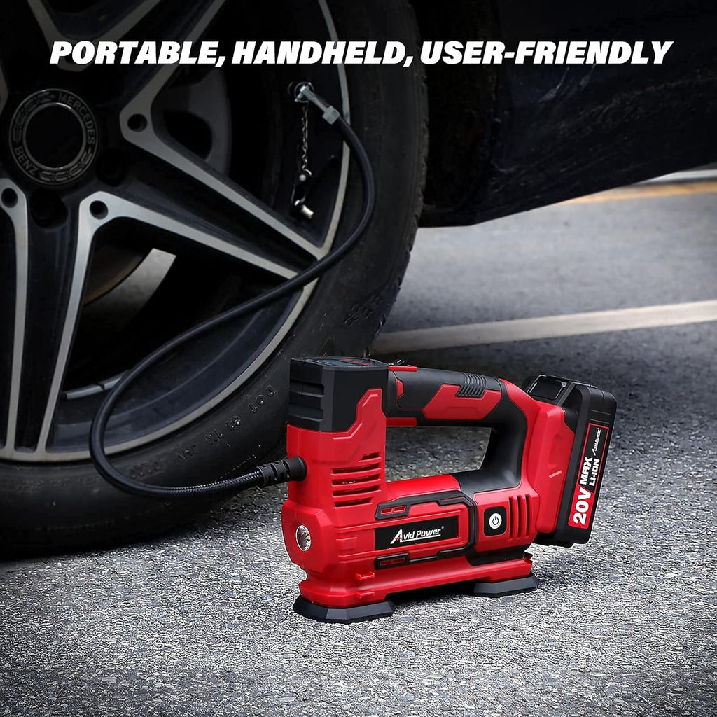 Tire Inflator Portable Air Compressor, 20V Cordless Car Tire Pump with Rechargeable Li-ion Battery, Digital Pressure Gauge T1190