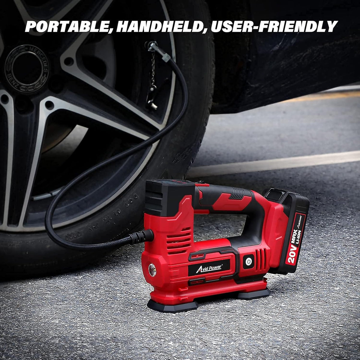 Tire Inflator Portable Air Compressor, 20V Cordless Car Tire Pump with Rechargeable Li-ion Battery, Digital Pressure Gauge T1190