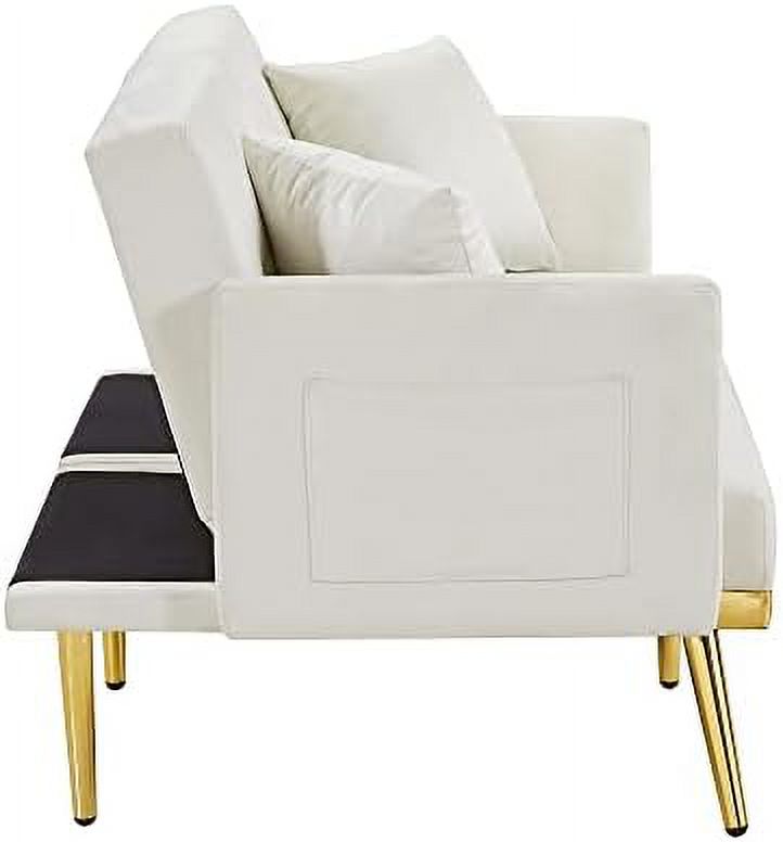 Velvet Futon Sofa Bed with Adjustable Armrests and Backrests S974188