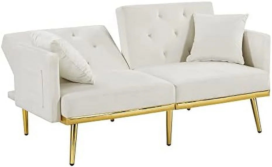 Velvet Futon Sofa Bed with Adjustable Armrests and Backrests S974188