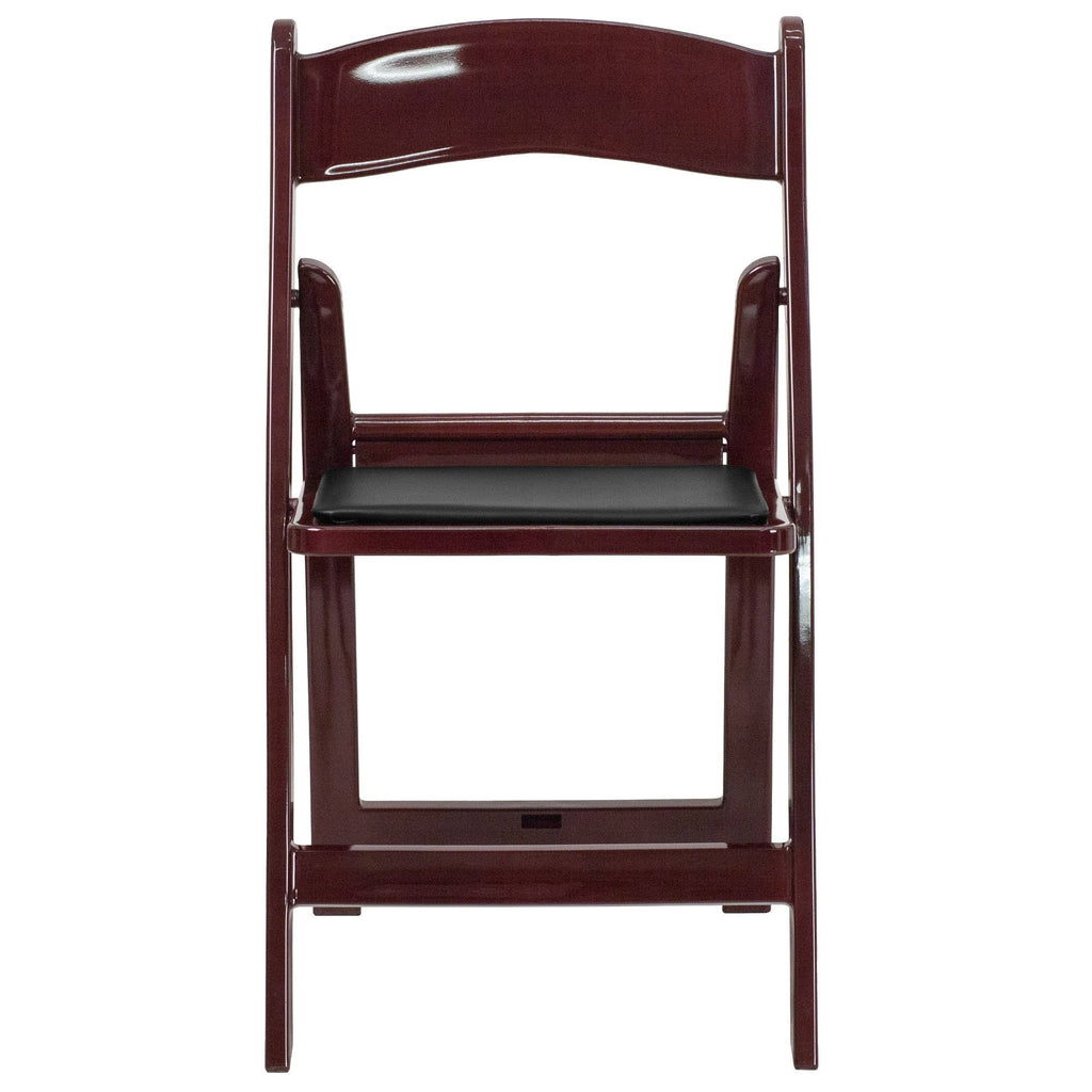 4 Pk Red Mahogany Resin Folding Chair with Black Vinyl Padded Seat C497