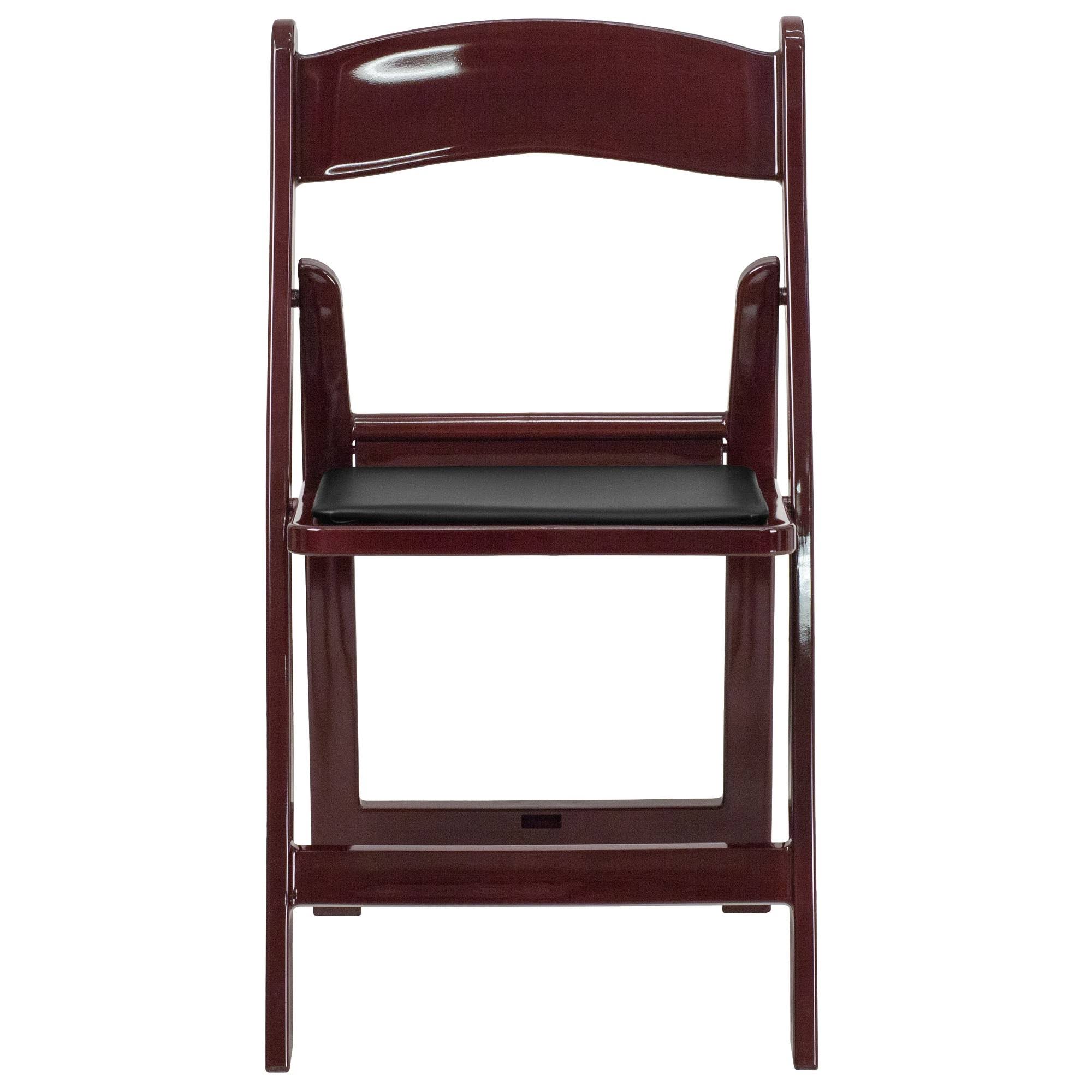 4 Pk Red Mahogany Resin Folding Chair with Black Vinyl Padded Seat C497