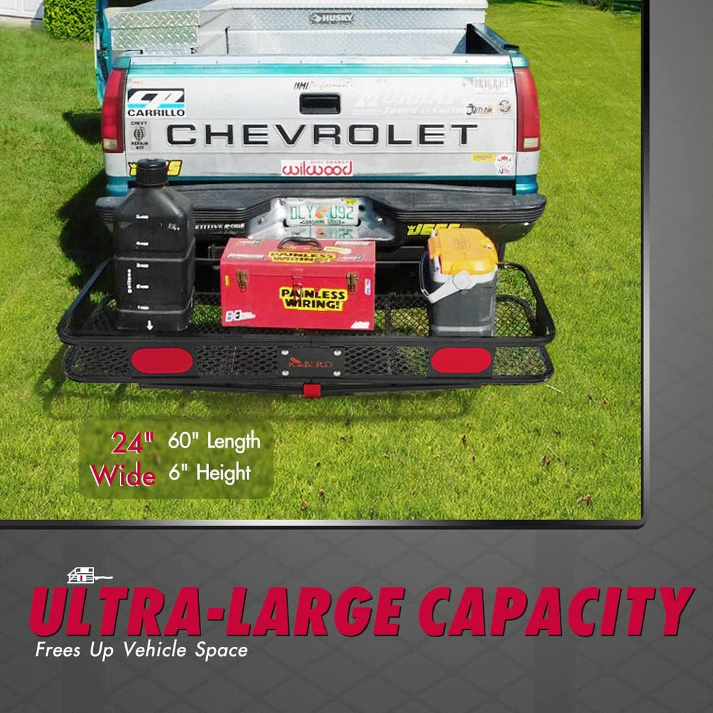 Hitch Mount Folding Cargo Carrier with Trailer Hitch Lock, Stabilizer, Net and Straps A45623