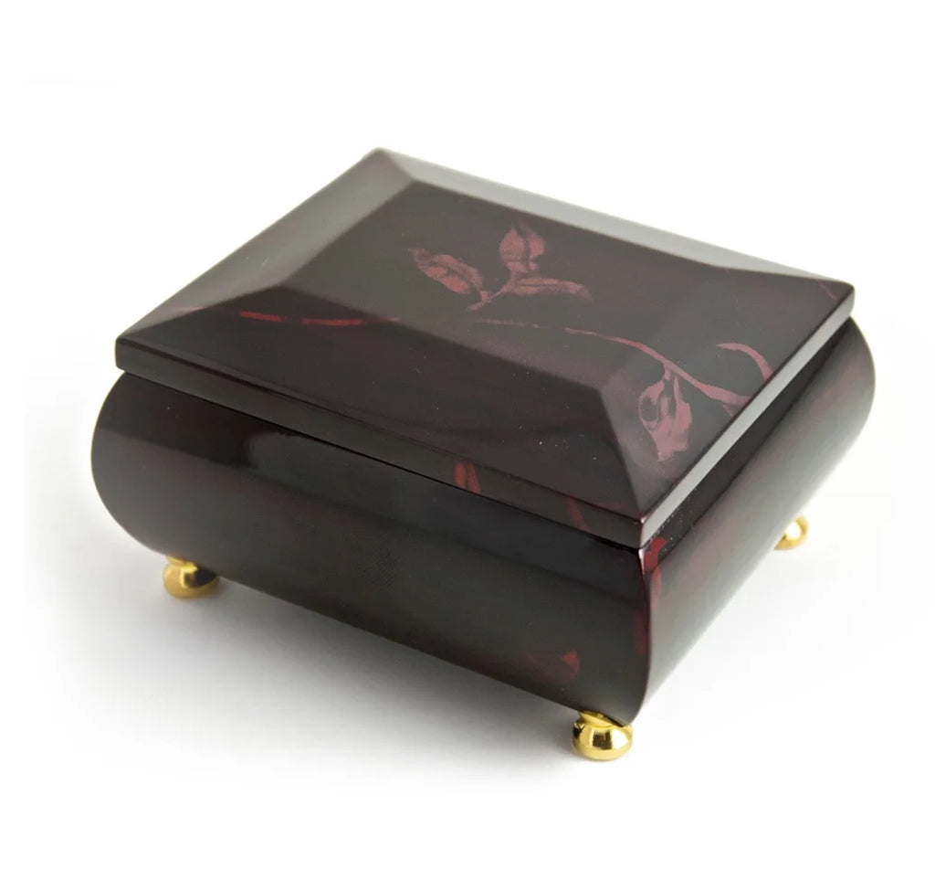 Burgundy Beveled Top Music Jewelry Box With Floral Motif Z632624