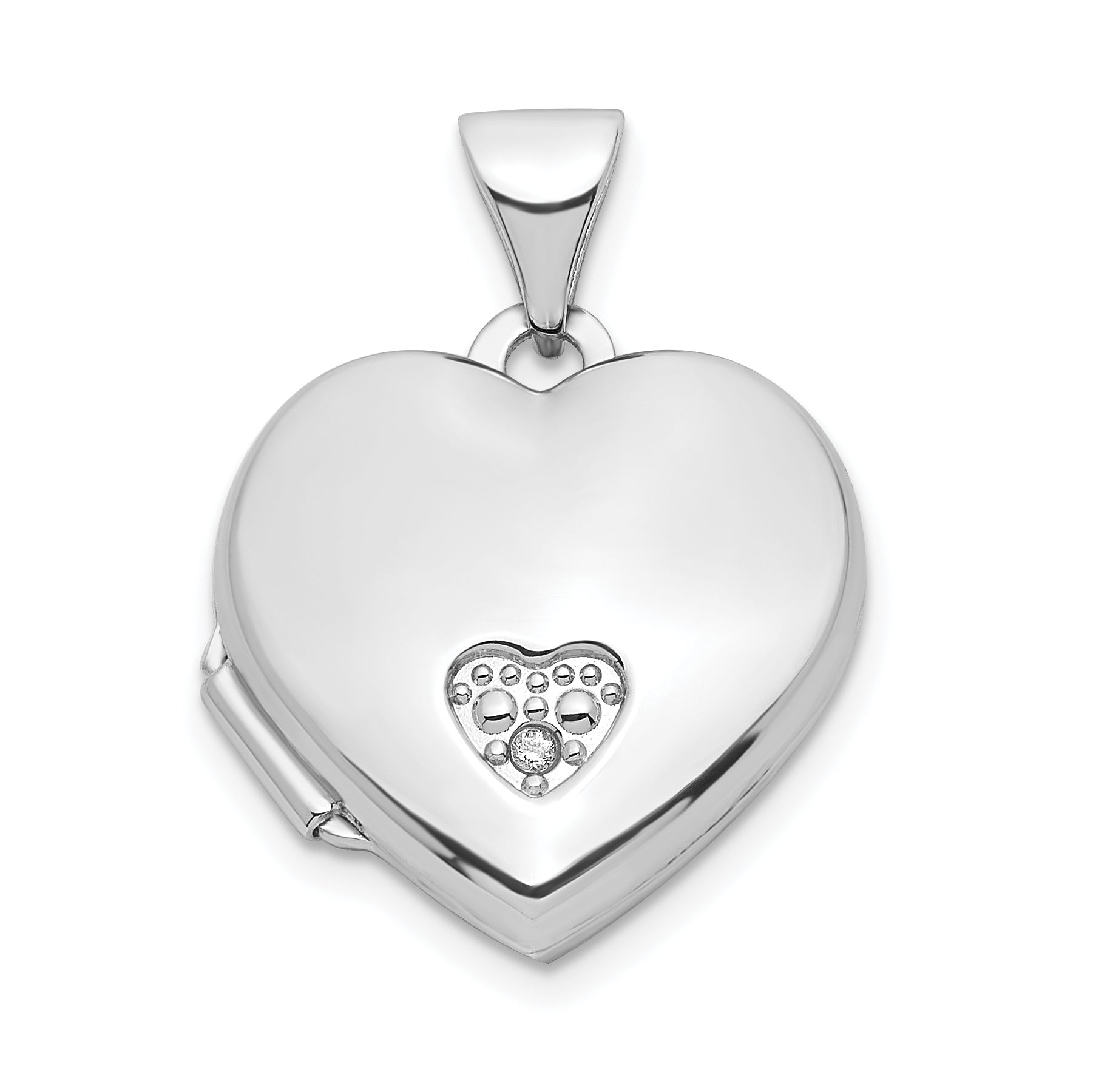 Sterling Silver Polished Rhodium-Plated CZ Heart Locket Pendant with Sterling Silver Cable Chain Necklace 20'' N398647