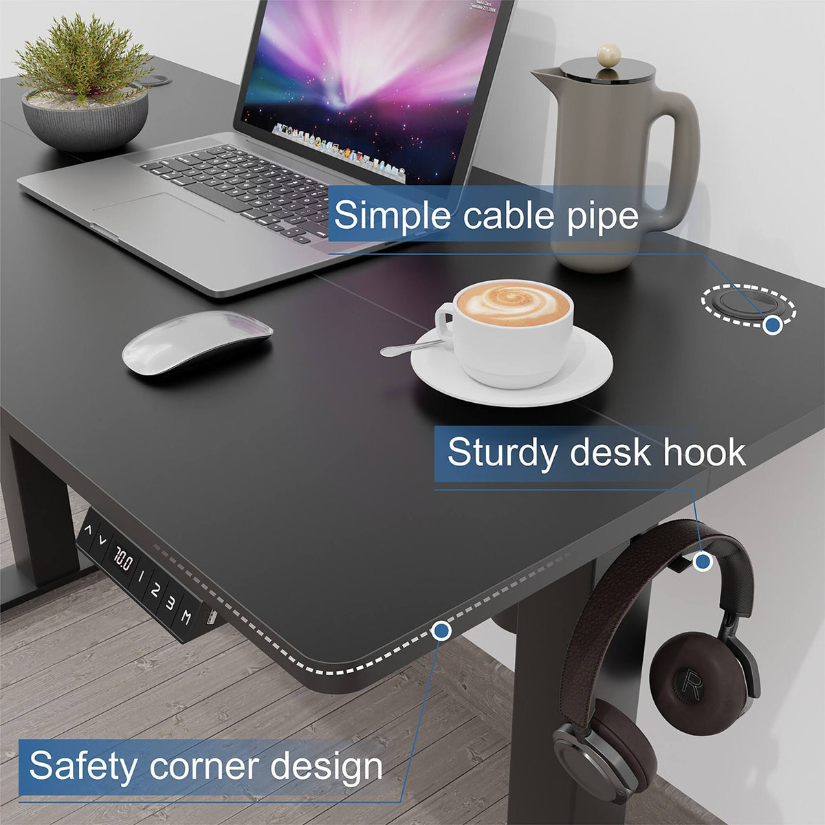 Black Height Adjustable Electric Standing Desk with Splice Board L816