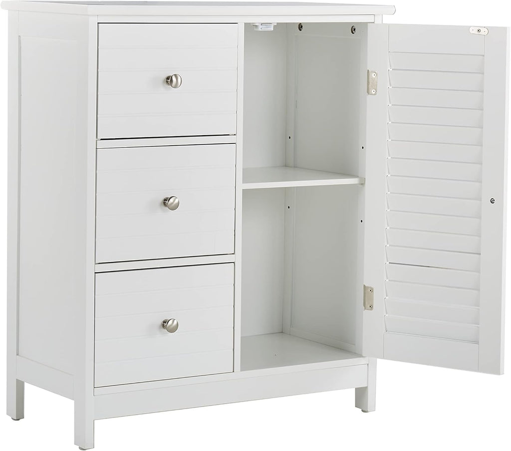 White Bathroom Storage Cabinet with 3 Drawers and 1 Two Layers Cabinet T381