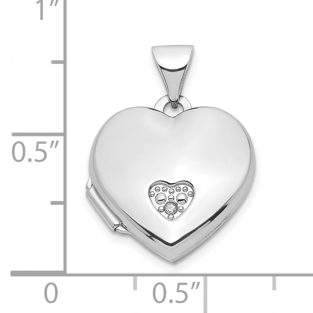 Sterling Silver Polished Rhodium-Plated CZ Heart Locket Pendant with Sterling Silver Cable Chain Necklace 20'' N398647