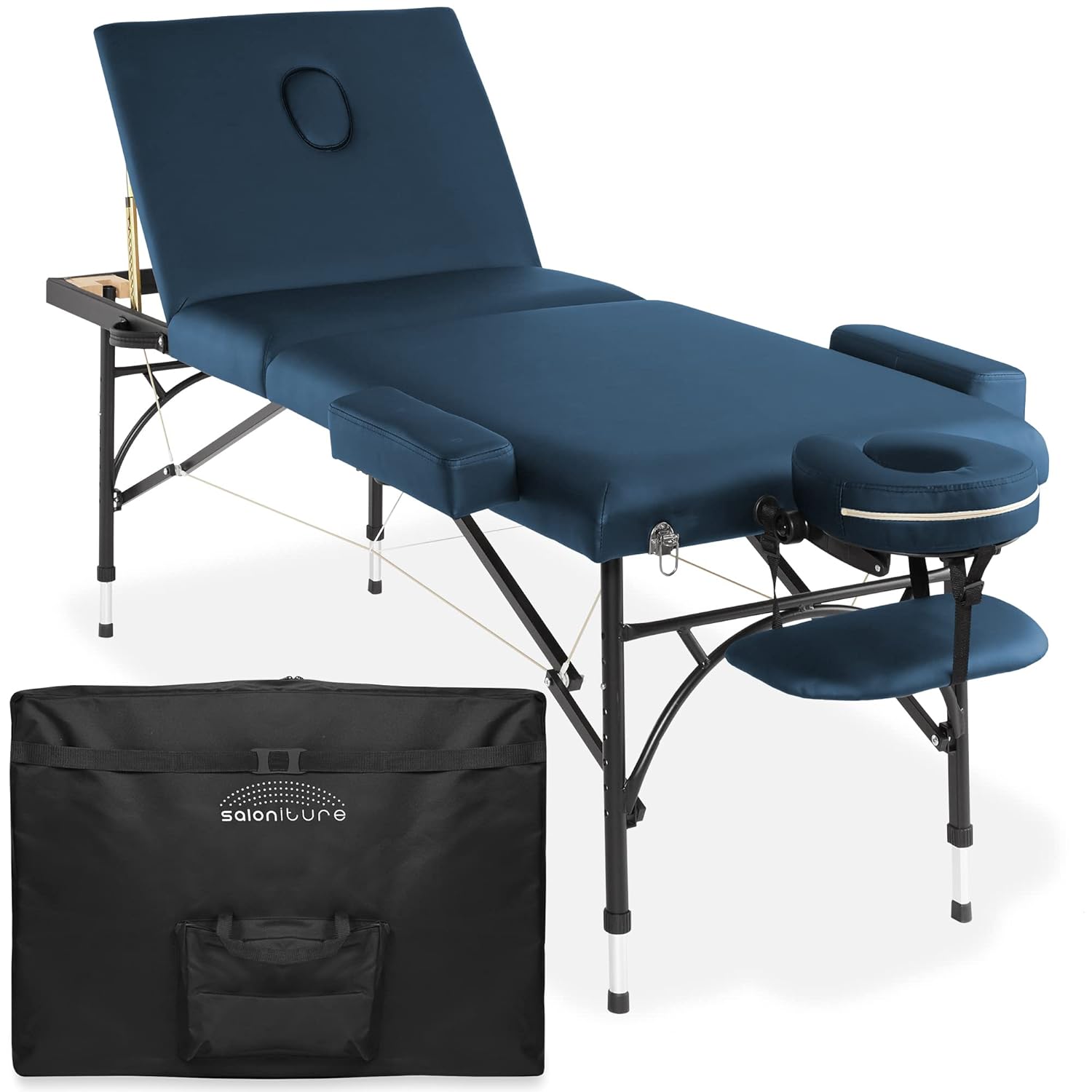 Black Tri-Fold Massage Table with Aluminum Legs and Carrying Case T19789