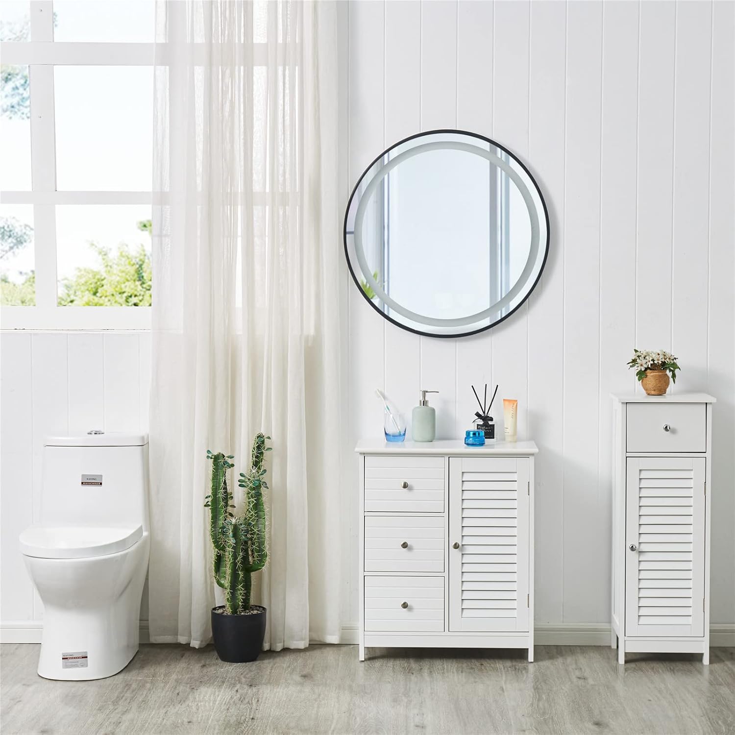 White Bathroom Storage Cabinet with 3 Drawers and 1 Two Layers Cabinet T381
