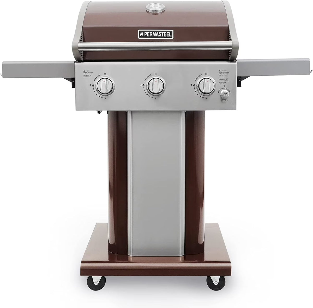 3-Burner Compact Propane Gas Grill with Foldable Side Tables Z3755