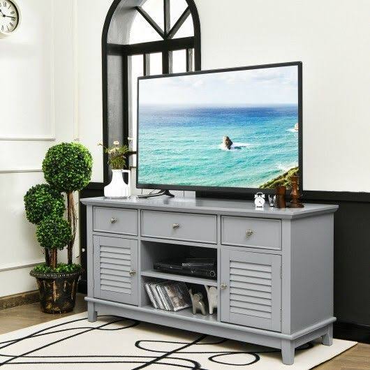 Gray TV Stand Media Console with Drawers Cabinets J61060