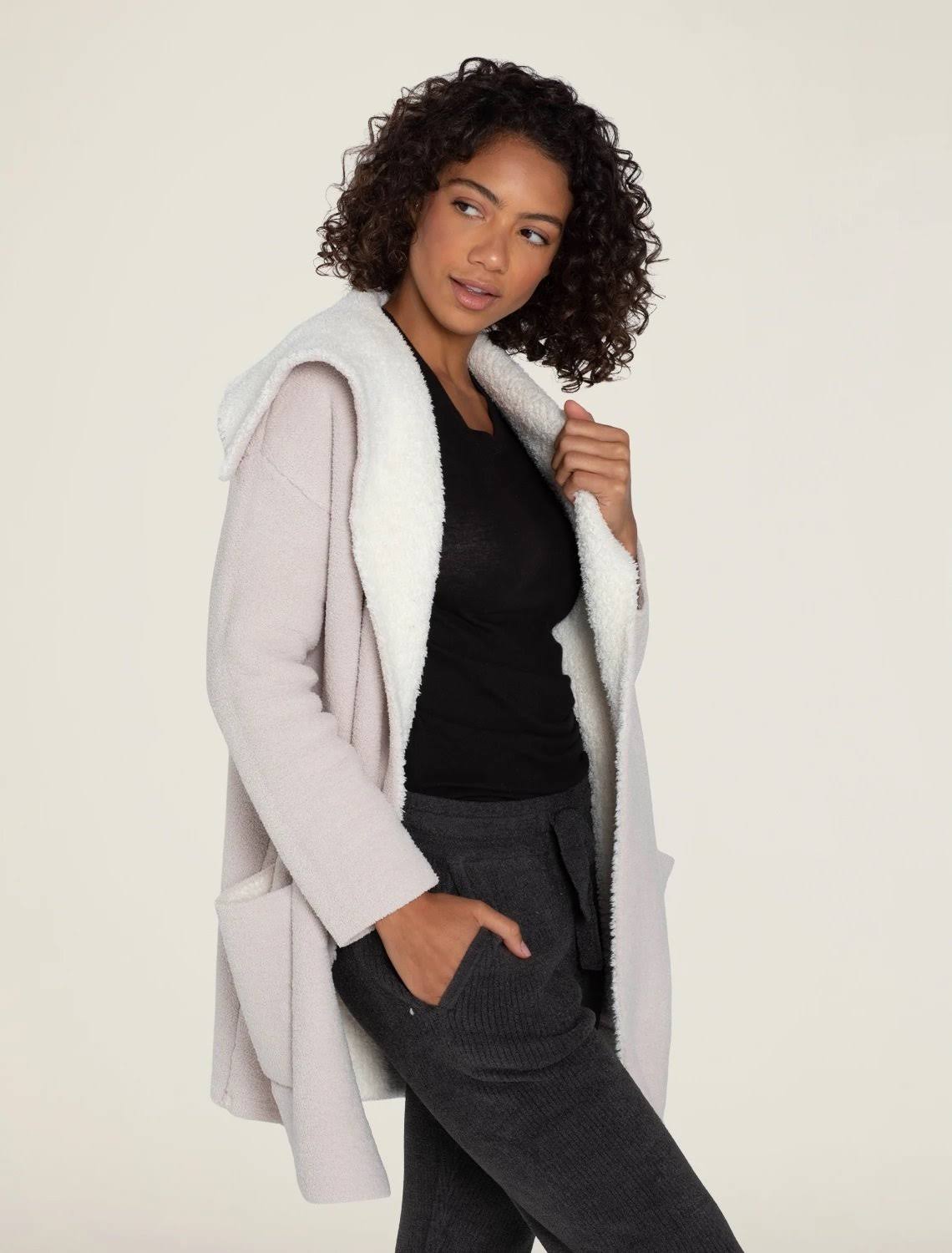 Stone Cream Shearling Drape Car Coat X8016