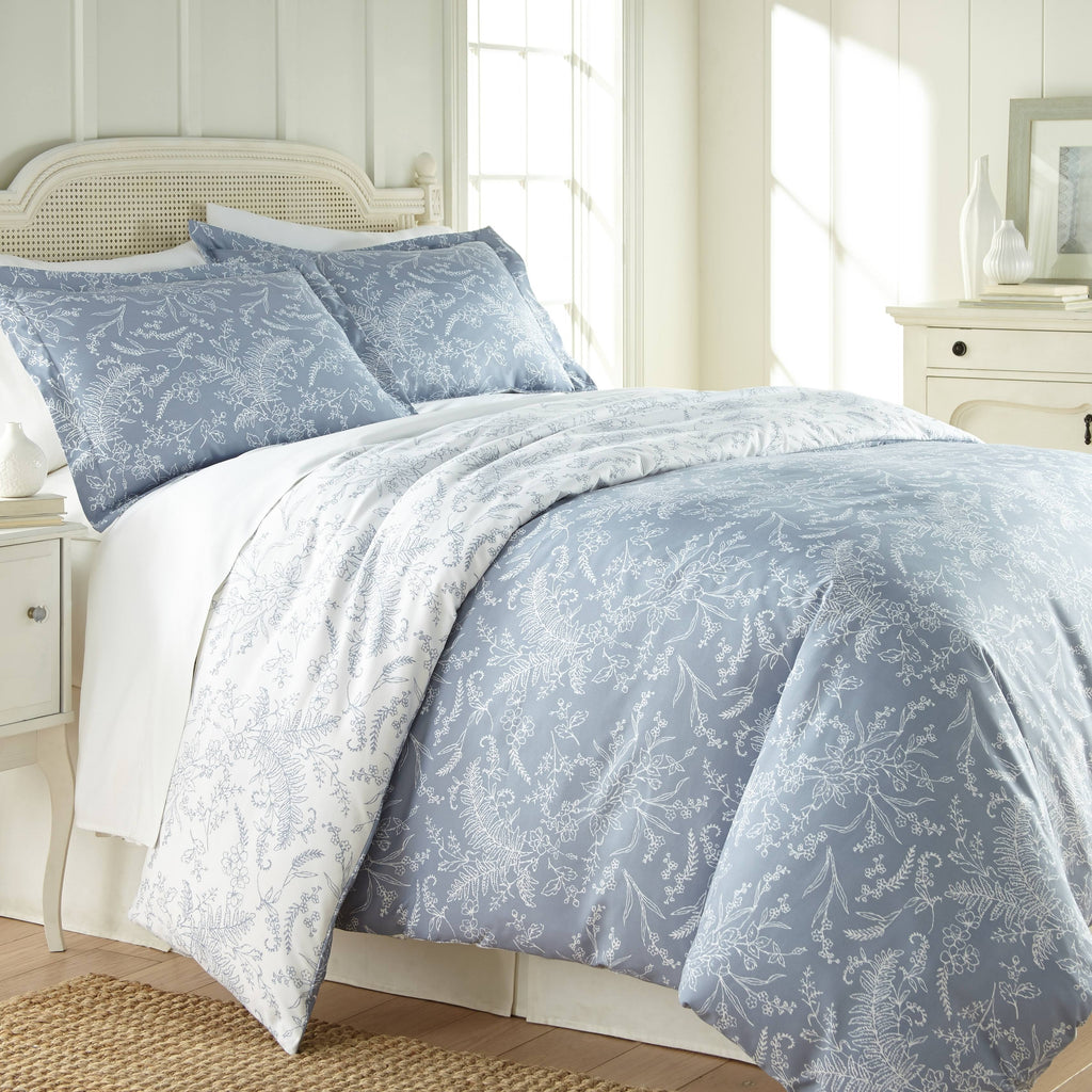 King / California King Black Reversible Floral Duvet and Sham Set D968