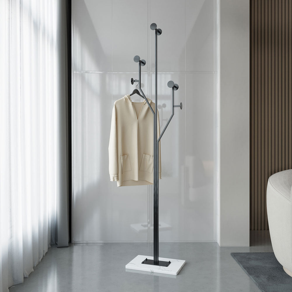 Black Metal Coat Rack Stand with Marble Base E691608