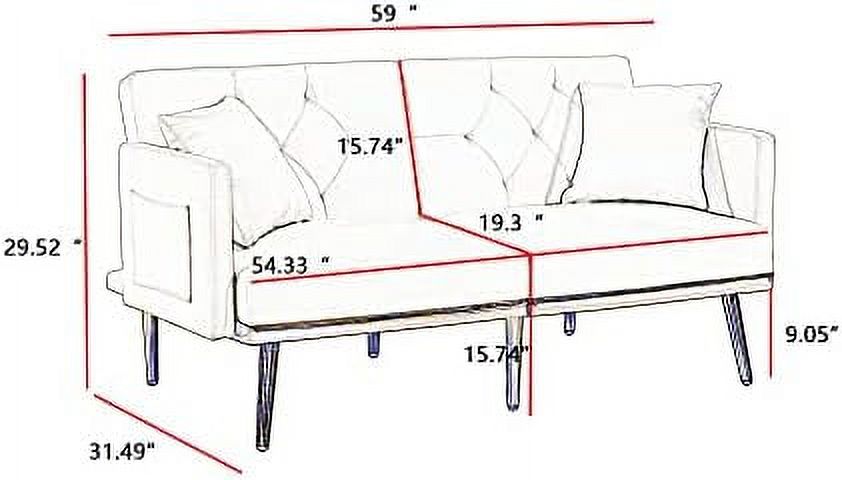 Velvet Futon Sofa Bed with Adjustable Armrests and Backrests S974188